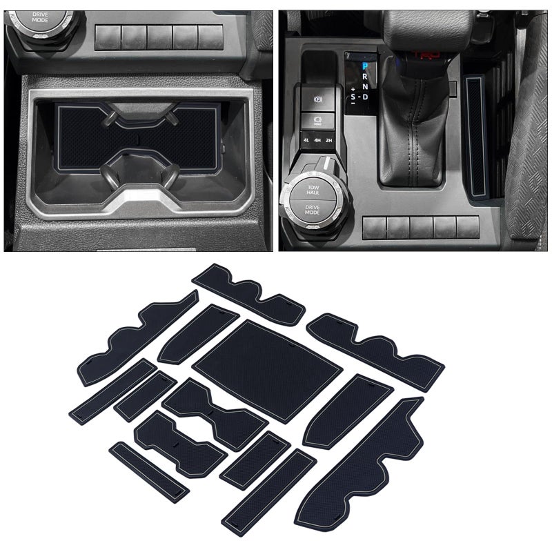 JKCOVER Premium Custom Liner Mat Compatible with 2024 2025 Toyota Tacoma(4th Gen) Double Cab Accessories Center Console, Door Pocket and Cup Holder 14Pcs(Gray,Patented Design) - Image 1